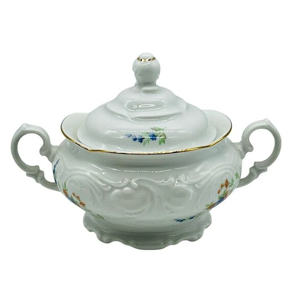 Wawel China Rose Garden Sugar Bowl with Lid Poland Embossed Gold Gilt 5 inch - Picture 1 of 11